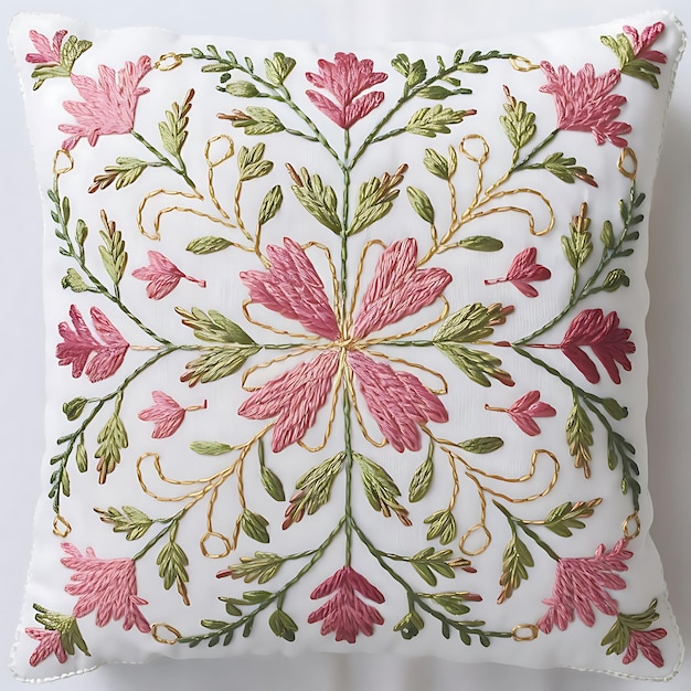 Vyšívaný vankúš s kvetinovým motívom